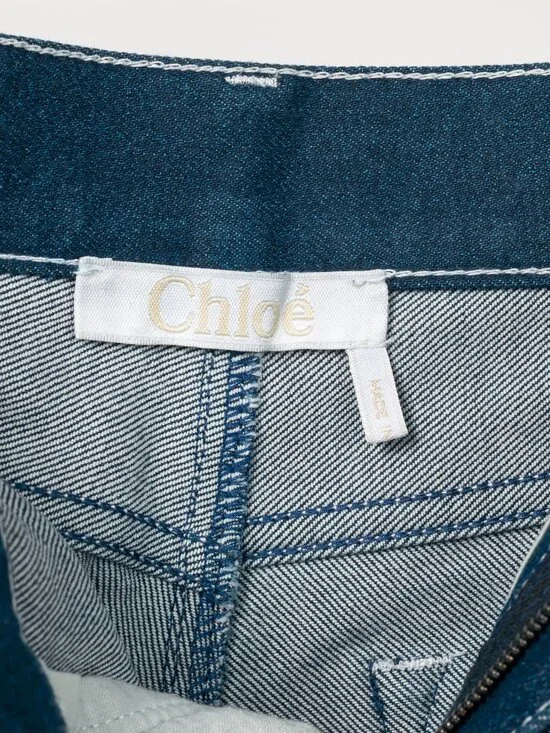 Chloe SS18 Runway Ultramarine Cotton Denim Cropped Circle-Stitch Jeans - Picture 11 of 14